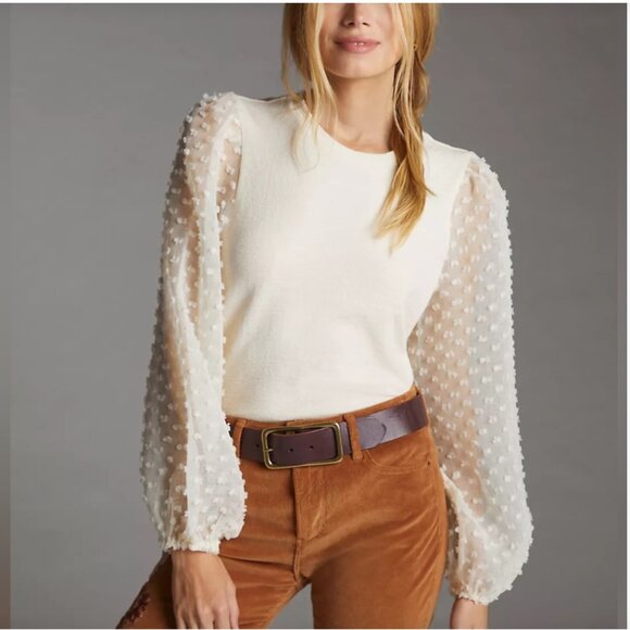 Maeve Tops - Romantic Sheer-Puff Sleeve Blouse – Size  XL